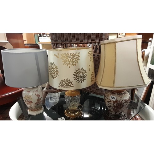 320 - THREE TABLE LAMPS WITH SHADES