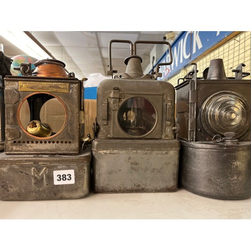 383 - THREE WELCH PATENT RAILWAY LANTERNS