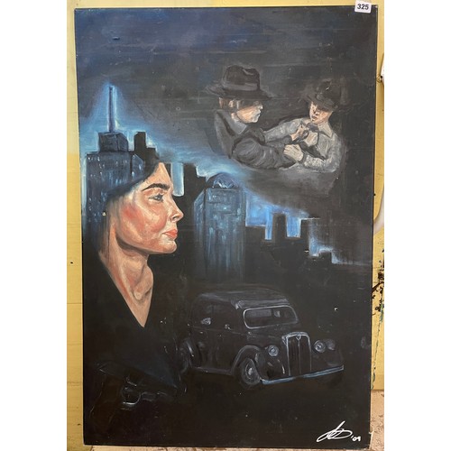 325 - OIL ON CANVAS 1930S CHICAGO GANGSTER COLLAGE