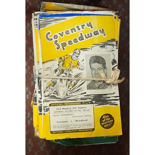 411 - PIGEONHOLE OF VINTAGE COVENTRY BEES SPEEDWAY PROGRAMMES AND OTHER EPHEMERA