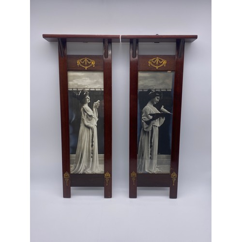 527 - PAIR OF FRENCH SEPIA PANELS OF FEMALES IN ART NOUVEAU METAL MOUNTED FRAMES