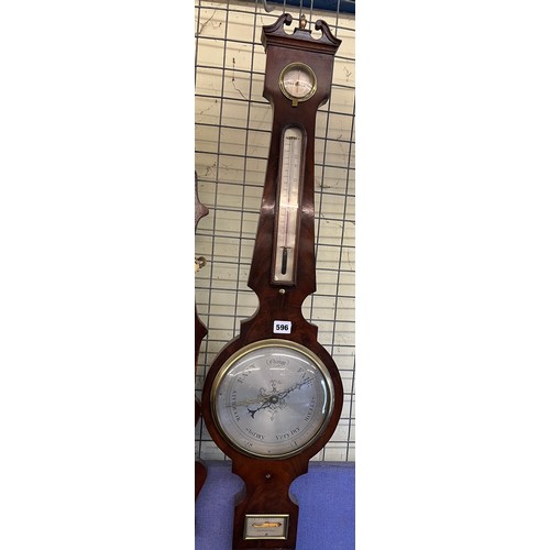 596 - 19TH CENTURY MAHOGANY CASED I. DONAGANI NEWCASTLE BANJO BAROMETER