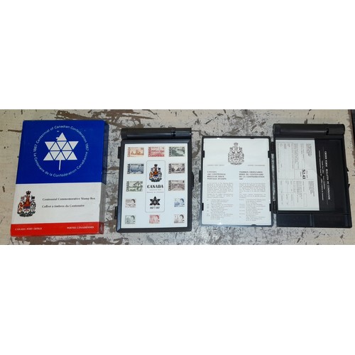 547 - WORLD STAMP ALBUM, COMMEMORATIVE STAMP BOX, AND STAMP RELATED ITEMS, AND BOX CAMERA