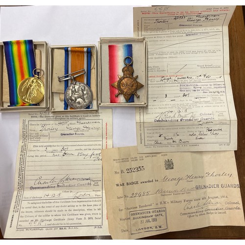 556 - WWI MEDAL TRIO TO 22985 PTE GH THORLEY G.GDS