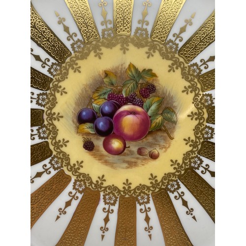 533 - AYNSLEY GILDED FRUIT PAINTED PLATE SIGNED D JONES