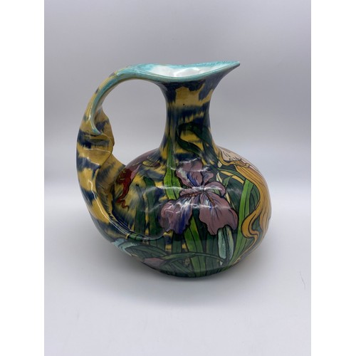 491 - PIERRE ADRIAN DALPAYRAT ART NOUVEAU POTTERY JUG DECORATED WITH IRIS AND A  MAIDEN