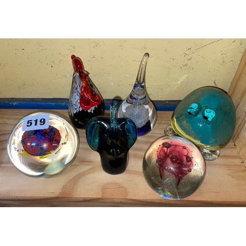 519 - SIX GLASS PAPERWEIGHTS INC. ANIMAL EXAMPLES AND A LIMITED EDITION 646/1000 CAITHNESS VORTEX