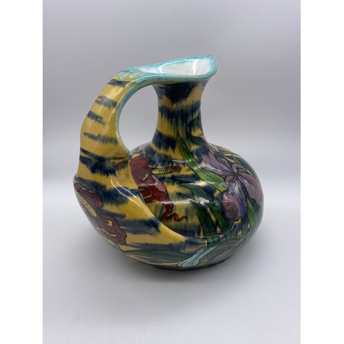 491 - PIERRE ADRIAN DALPAYRAT ART NOUVEAU POTTERY JUG DECORATED WITH IRIS AND A  MAIDEN