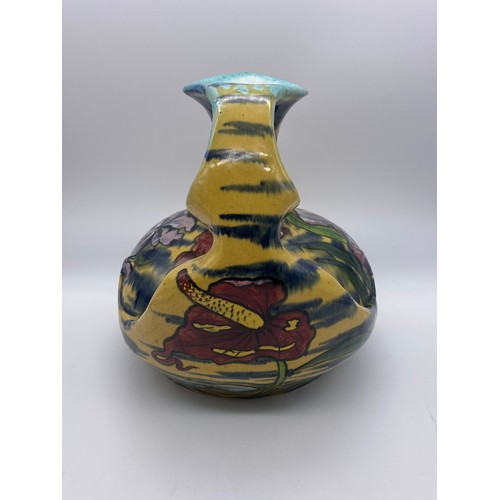 491 - PIERRE ADRIAN DALPAYRAT ART NOUVEAU POTTERY JUG DECORATED WITH IRIS AND A  MAIDEN