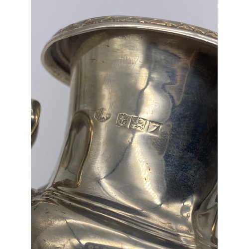 352 - BIRMINGHAM SILVER CHRISTENING MUG WITH ANGULAR HANDLE ENGRAVED INITIALS J G M & BIRMINGHAM MINIATURE... 