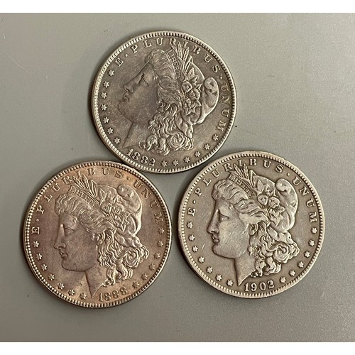 542 - 1882 MORGAN US ONE DOLLAR, 1902 US ONE DOLLAR AND 1888 US ONE DOLLAR