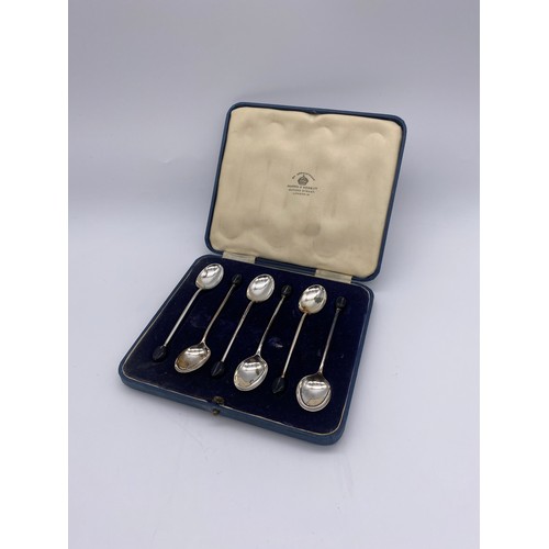 363 - CASED SET OF SILVER COFFEE BEAN TEASPOONS