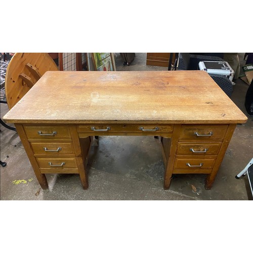 144 - OAK MID 20TH CENTURY TWIN PEDESTAL DESK