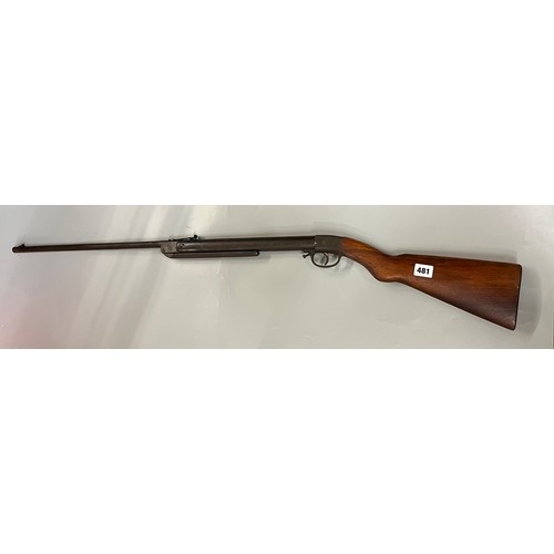 481 - EARLY 20TH CENTURY AIR RIFLE WITH BREAK BARREL AND WALNUT STOCK