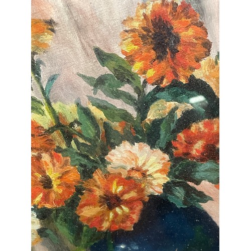 324 - OILS ON CANVAS STILL LIFE VASE OF FLOWERS MONOGRAMMED W.S.C