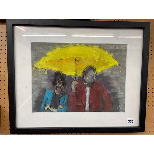 335 - PASTEL DRAWING OF THE YELLOW UMBRELLA FRAMED AND GLAZED