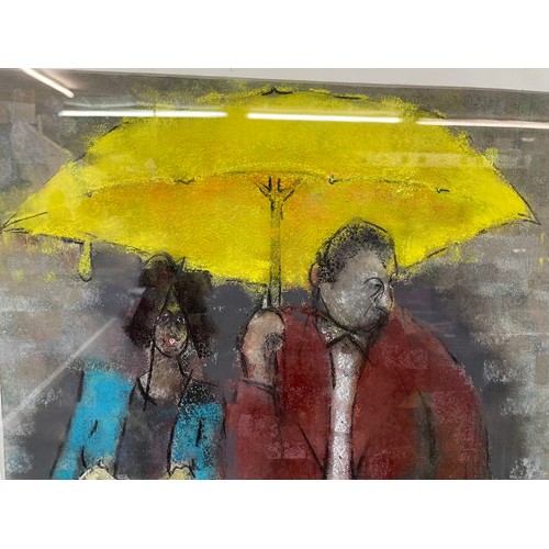 335 - PASTEL DRAWING OF THE YELLOW UMBRELLA FRAMED AND GLAZED