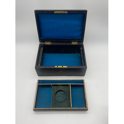 506 - TWO VICTORIAN MOROCCAN LEATHER JEWELLERY BOXES WITH INTERNAL TRAY