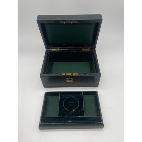 506 - TWO VICTORIAN MOROCCAN LEATHER JEWELLERY BOXES WITH INTERNAL TRAY