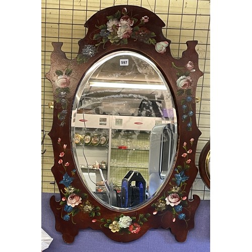 597 - FLORAL PAINTED FRAMED MIRROR