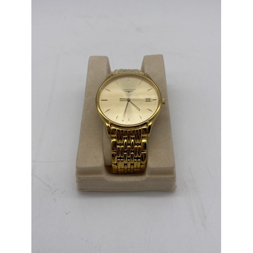 539 - GENTLEMANS LONGINES GOLD PLATED DATE ADJUST WRISTWATCH