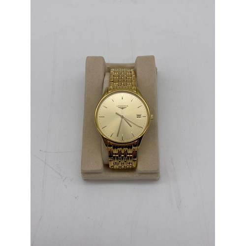 539 - GENTLEMANS LONGINES GOLD PLATED DATE ADJUST WRISTWATCH