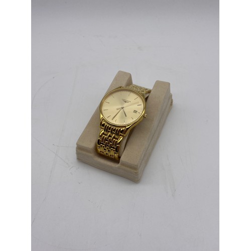 539 - GENTLEMANS LONGINES GOLD PLATED DATE ADJUST WRISTWATCH