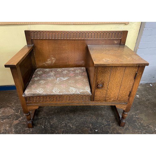 107 - OAK CARVED HALL BENCH SEAT