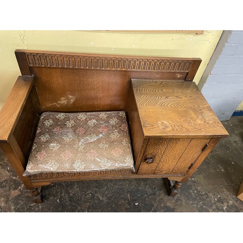 107 - OAK CARVED HALL BENCH SEAT