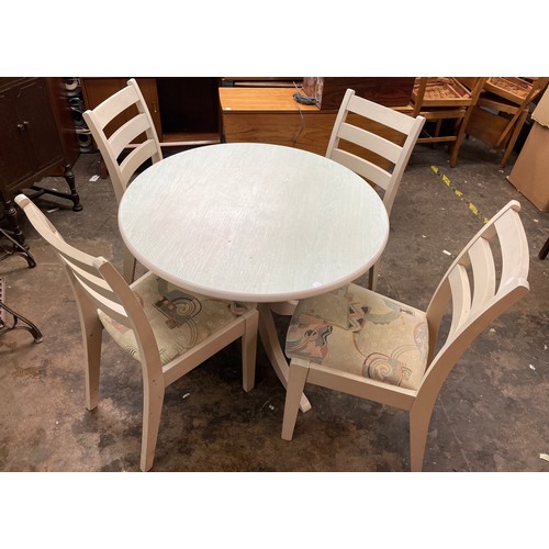 73 - BLEACHED ASH PEDESTAL BREAKFAST TABLE AND FOUR CHAIRS