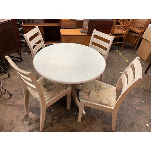 73 - BLEACHED ASH PEDESTAL BREAKFAST TABLE AND FOUR CHAIRS