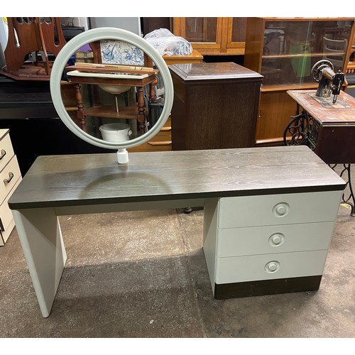 114 - STAG TWO TONE DRESSING TABLE AND STOOL AND TWO DRAWER CHEST