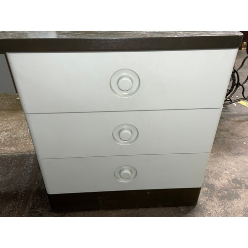 114 - STAG TWO TONE DRESSING TABLE AND STOOL AND TWO DRAWER CHEST