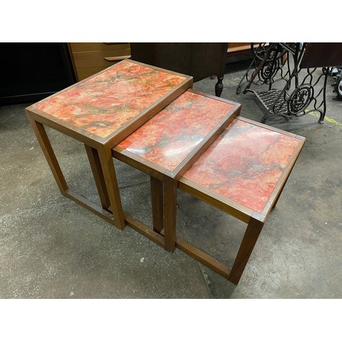 116 - NEST OF THREE SIMULATED MARBLE TOPPED WOODEN TABLES