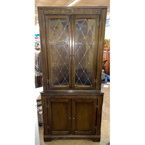 82 - OAK LEADED GLAZED CORNER CUPBOARD