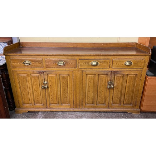 91 - PITCH PINE FIELDED PANEL DOOR GALLERY BACK SIDE BOARD/COUNTER