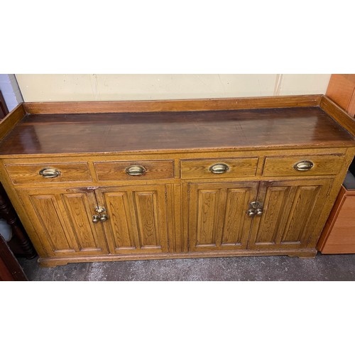 91 - PITCH PINE FIELDED PANEL DOOR GALLERY BACK SIDE BOARD/COUNTER