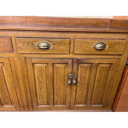 91 - PITCH PINE FIELDED PANEL DOOR GALLERY BACK SIDE BOARD/COUNTER