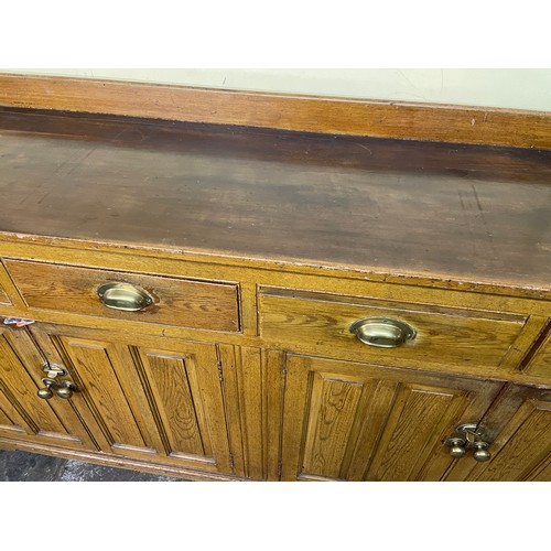 91 - PITCH PINE FIELDED PANEL DOOR GALLERY BACK SIDE BOARD/COUNTER