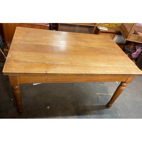 175 - OAK FARMHOUSE TYPE DINING TABLE FITTED WITH ONE SHALLOW DRAWER