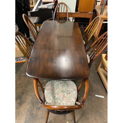 181 - DARK ELM REFRECTROY TABLE AND FOUR SPINDLE BACK DINING CHAIRS