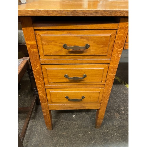 143 - OAK TWIN PEDESTAL MID 20TH CENTURY DESK