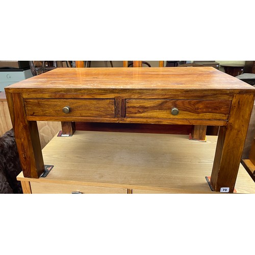 70 - MANGO WOOD TWO DRAWER RECTANGULAR COFFEE TABLE