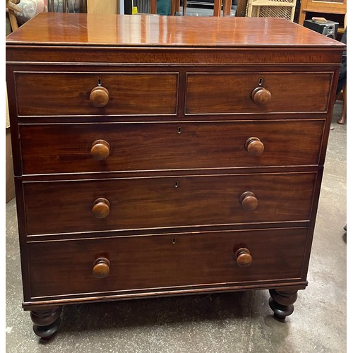 133 - VICTORIAN MAHOGANY TWO OVER THREE DRAWER CHEST ON TURNED FEET