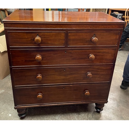 133 - VICTORIAN MAHOGANY TWO OVER THREE DRAWER CHEST ON TURNED FEET