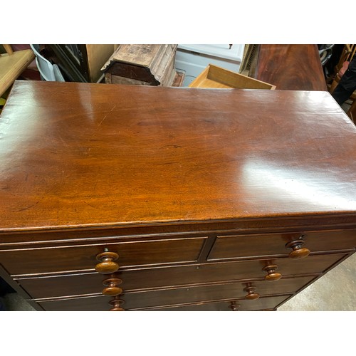 133 - VICTORIAN MAHOGANY TWO OVER THREE DRAWER CHEST ON TURNED FEET