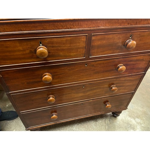 133 - VICTORIAN MAHOGANY TWO OVER THREE DRAWER CHEST ON TURNED FEET