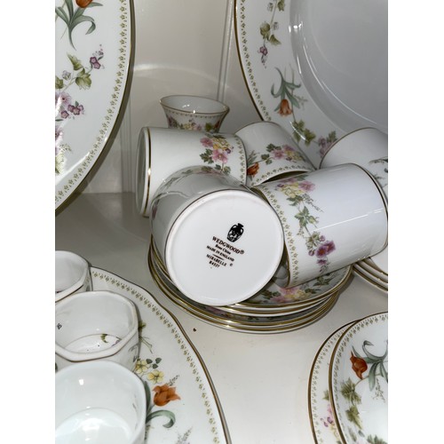 208 - WEDGWOOD MIRABELLE BONE CHINA COFFEE SET, LARGE PLATES, NAPKIN RINGS AND BOWL