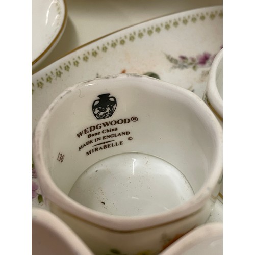 208 - WEDGWOOD MIRABELLE BONE CHINA COFFEE SET, LARGE PLATES, NAPKIN RINGS AND BOWL