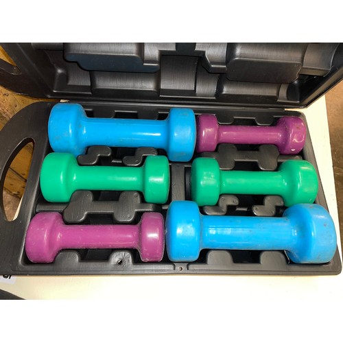 348 - CASED SET OF 10KG YORK DUMB BELLS